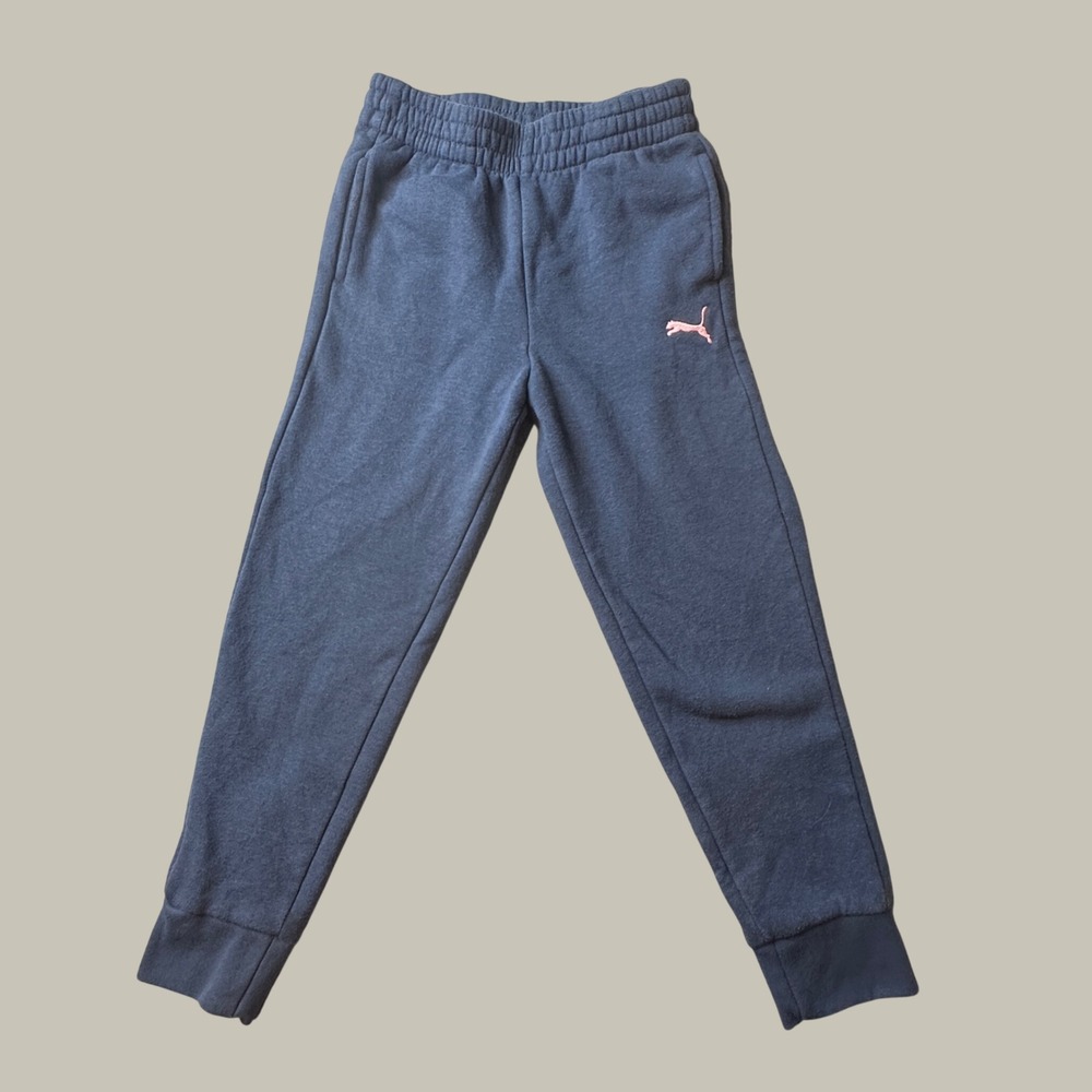Puma Jogger Pants Boys 6 1915267 Navy Blue Embroidered Logo Fleece Sweatpants